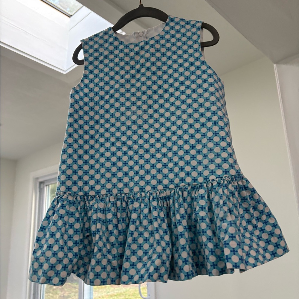 Bright Blue Polka Dot Drop Waist Sleeveless Handmade Girls Dress Size 4/5 - Picture 2 of 4